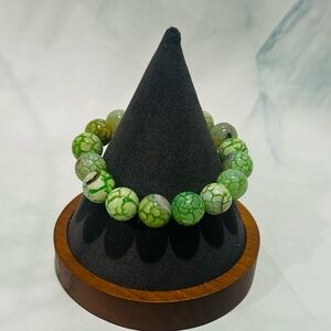 Green Crackle Agate Beaded Stretch Bracelet